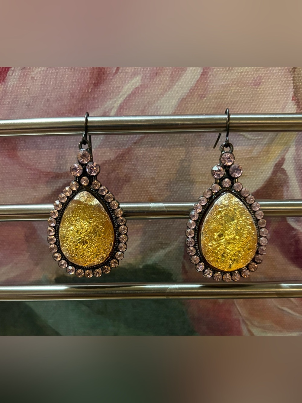 Pink and Gold Crystal Earrings